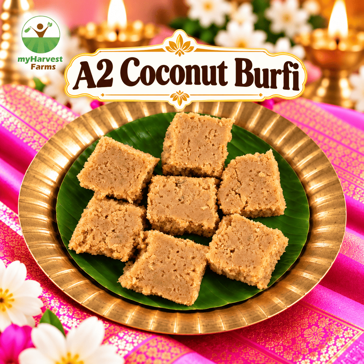 A2 Coconut Burfi – traditional sweet, myHarvest Farms Chennai