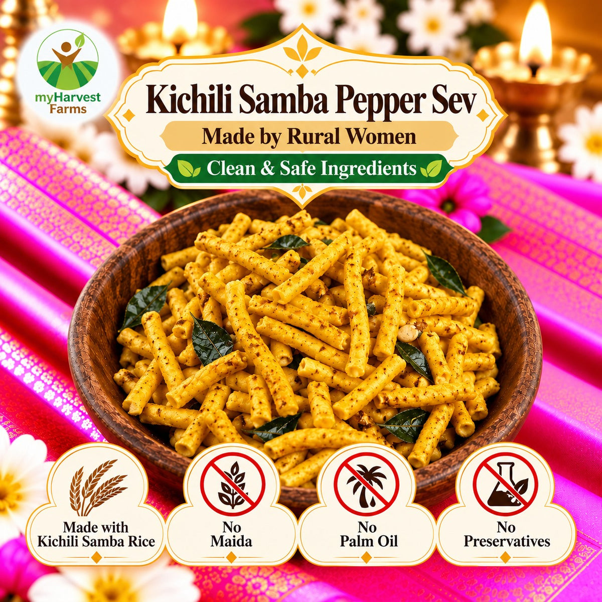 Kichili Samba Pepper Sev – traditional rice snack, myHarvest Farms Chennai