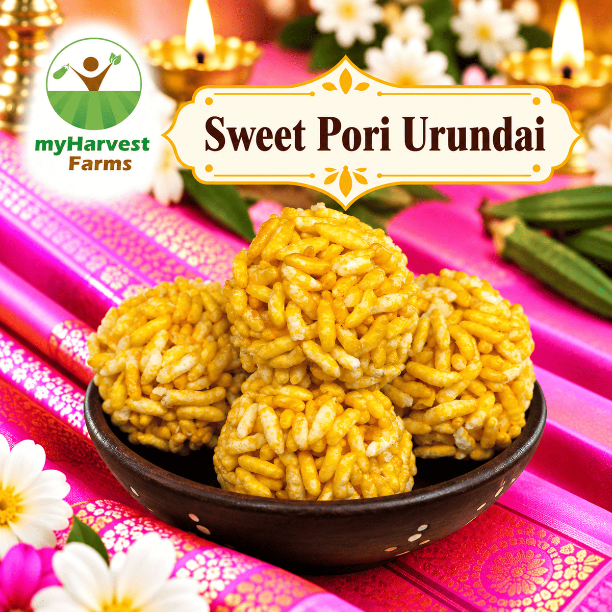 Sweet Pori Urundai – puffed rice jaggery balls, myHarvest Farms Chennai