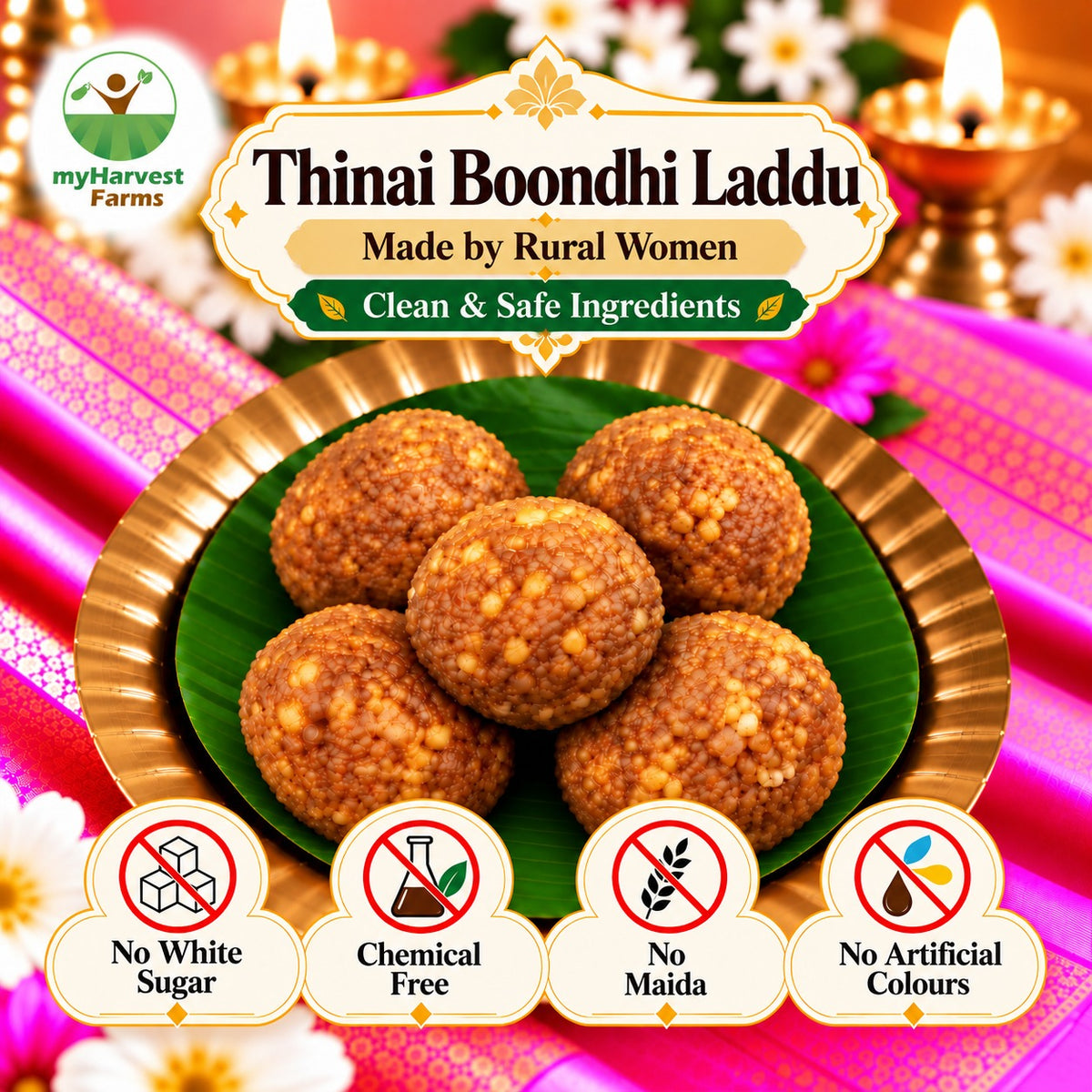 Thinai Boondhi Laddu – millet sweet, myHarvest Farms Chennai